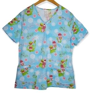 Disney Kermit The Frog Happy Holidays Christmas Scrub Top Size M